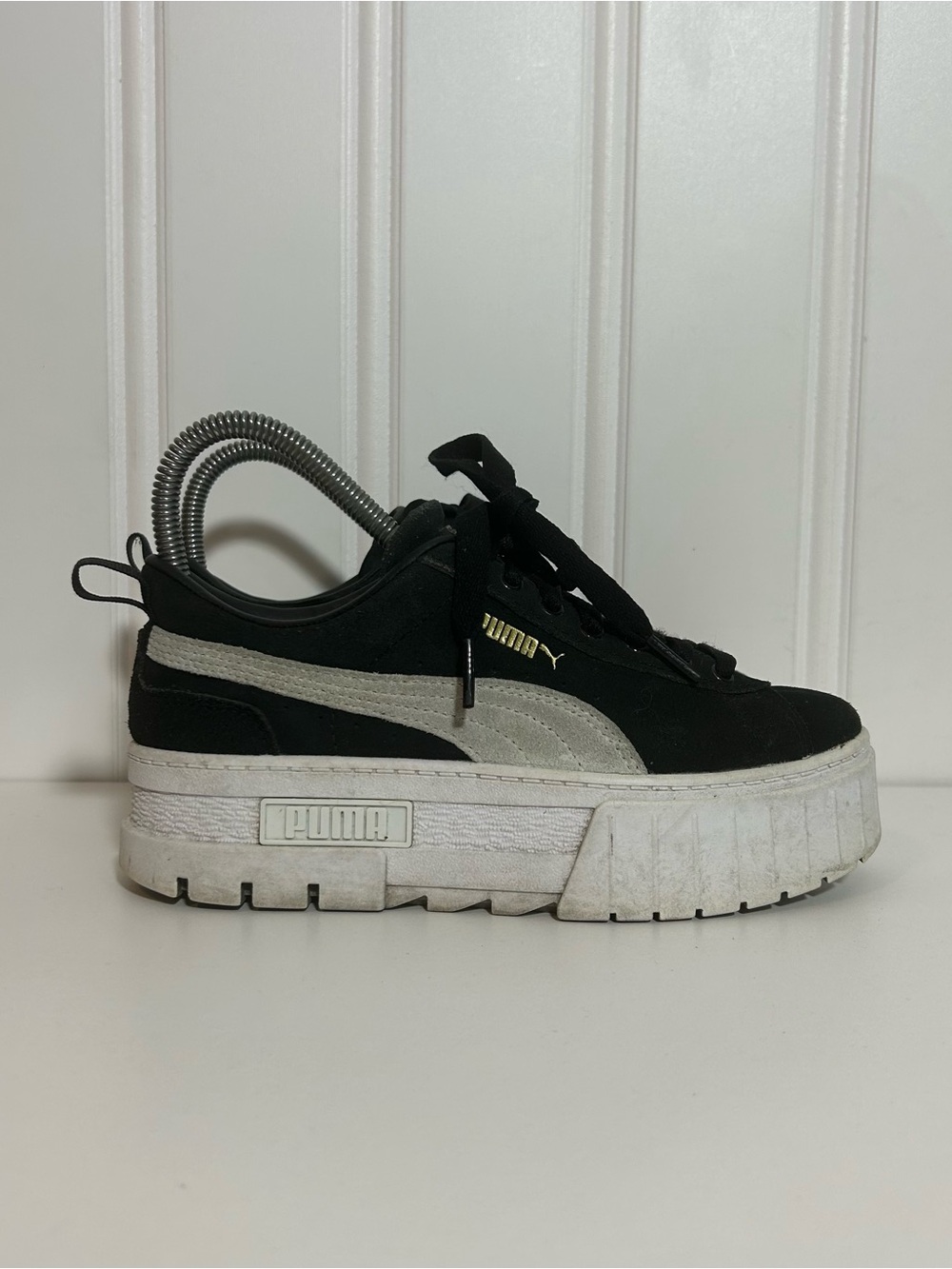PUMA mayze Black grey Suede white Platform lift Sneakers women’s 5.5